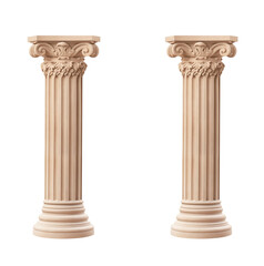 Architectural beige columns Ionic order isolated on transparent png background. Generative ai