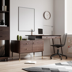 Nordic Home Office Interior Wall Mockup Frame Mockup - 3d Illustration, 3d Rendering