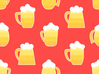 Beer mug seamless pattern. Beer with foam in glasses of various shapes. Design for posters, banners and promotional items. Vector illustration