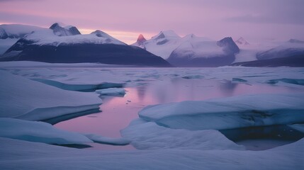 Fototapeta premium A breathtaking sunset over a glacier with cool blues and purples