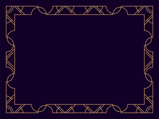 Art deco frame. Vintage linear border. Design a template for invitations, leaflets and greeting cards. Geometric golden frame. The style of the 1920s - 1930s. Vector illustration
