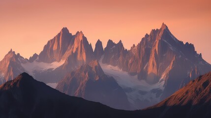 A serene sunset over a mountain range with warm, golden tones illuminating the peaks