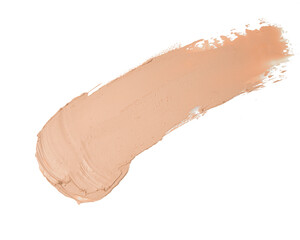 Smear and texture of beige lipstick or acrylic paint isolated on white background.