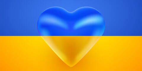 3d heart with Ukrainian national flag. Stand with Ukraine.
