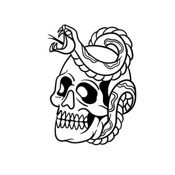 recommend clip art: Hand drawn illustration of skull and snake outline