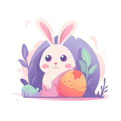 Cute easter bunny with Easter egg. Holiday colorful vector illustration in pastel colors
