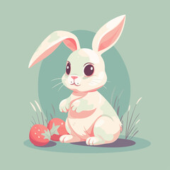 Easter bunny with colorful Easter egg. Holiday card vector illustration