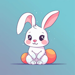 Obraz premium Easter bunny with colorful Easter egg. Holiday card vector illustration