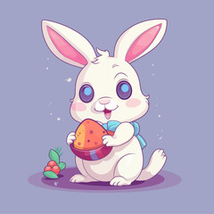 Cute easter bunny with Easter egg. Holiday colorful vector illustration in pastel colors