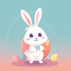 Cute easter bunny with Easter egg. Holiday colorful vector illustration in pastel colors