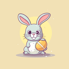 Cute easter bunny with Easter egg. Holiday colorful vector illustration in pastel colors