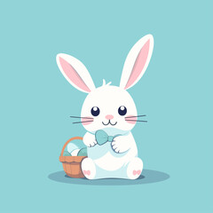 Easter bunny with colorful Easter egg. Holiday card vector illustration