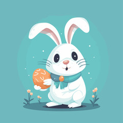 Cute easter bunny with Easter egg. Holiday colorful vector illustration in pastel colors