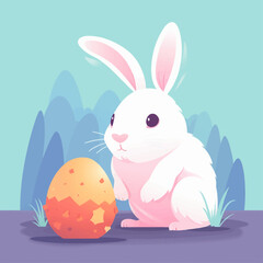 Cute easter bunny with Easter egg. Holiday colorful vector illustration in pastel colors