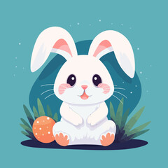 Easter bunny with colorful Easter egg. Holiday card vector illustration