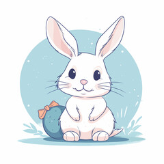 Fototapeta premium Easter bunny with colorful Easter egg. Holiday card vector illustration