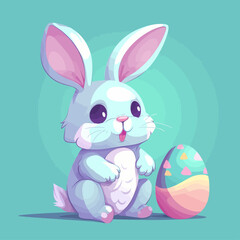 Cute easter bunny with Easter egg. Holiday colorful vector illustration in pastel colors