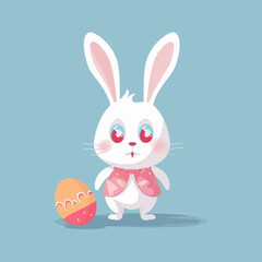 Cute easter bunny with Easter egg. Holiday colorful vector illustration in pastel colors