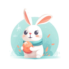 Cute easter bunny with Easter egg. Holiday colorful vector illustration in pastel colors