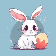 Cute easter bunny with Easter egg. Holiday colorful vector illustration in pastel colors