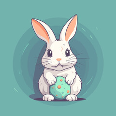 Obraz premium Cute easter bunny with Easter egg. Holiday colorful vector illustration in pastel colors