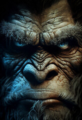Bigfoot face close-up created with Generative AI