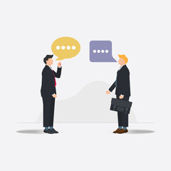 Two businessman are arguing. Debate at work, dissent design vector illustration