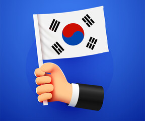 3d hand holding Republic of Korea National flag.