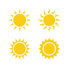 Set of different sun icons. Vector of a variety shapes of sun icons on a white background