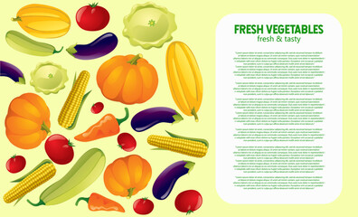 Poster with vegetables. Healthy vegan vegetarian food. Template for a vegetarian restaurant. Vector image. 