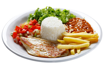 Rice beans grilled chicken steak salad