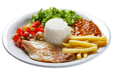 Rice beans grilled chicken steak salad