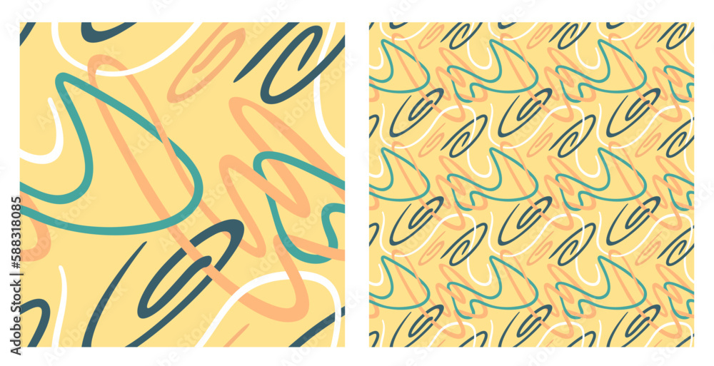 Poster abstract seamless pattern with drawn wavy lines