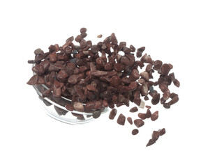 Fish Tank decorative Rock stone gravel fly explosion fall, red stone rock explode abstract cloud fly, splash in air for ground floor. White background isolated high speed shutter freeze shot