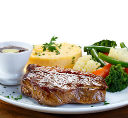 Picanha with mashed potato and vegetables