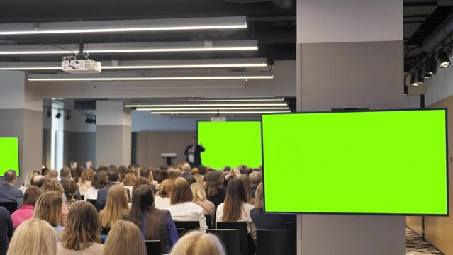 Presentation Event Conference with Speaker. Green Screen TV. Concept of Business