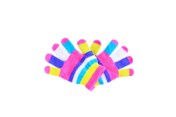 Colorful Knitted gloves isolated on white background, Winter gloves