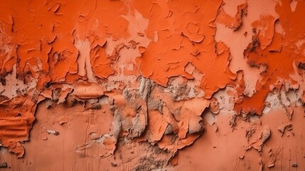 Coral orange red abstract grunge texture background for design. Painted old damaged rough wall surface. Close-up. Generative AI