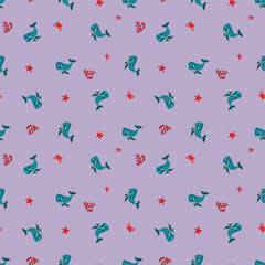 Fototapeta na wymiar Seamless pattern with cute whales. Design for fabric, textile, wallpaper, packaging.
