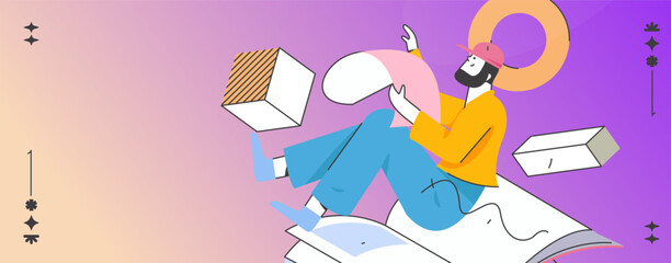 Quiet reading character flat vector concept operation hand drawn illustration
