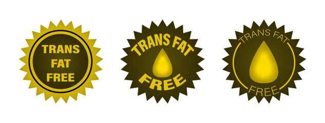 Trans fat free. Set of round icons with a drop