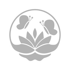 flower and butterflies icon on white background, vector illustration