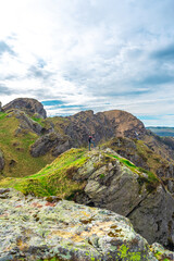 Mountain of Aiako Harria or Penas de Aya in the municipality of Oiatzun, Basque Country. mountaineer on top