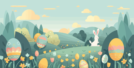 Abstract Easter vector background with easter eggs 2d flat cartoon style