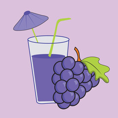 glass with juice and grapes.illustration with juicy and tasty fruits - grapes and grape juice.