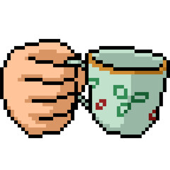 Fototapeta premium pixel art hand hold cup