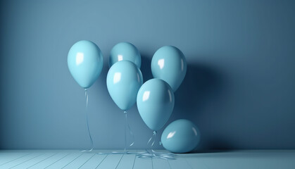 Festive background. Background of blue balloons. Generative AI.