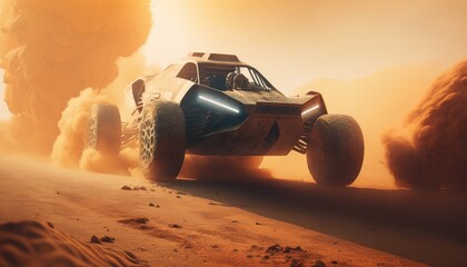 Futuristic concept car driving through the desert, generative AI - obrazy, fototapety, plakaty
