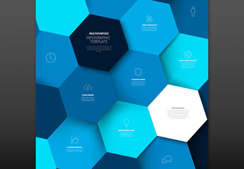 Multipurpose blue ful hexagon mosaic infographic template