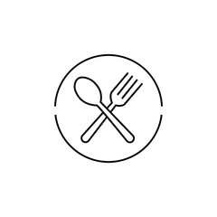 Spoon and fork icon in line style, restaurant business concept, vector illustration